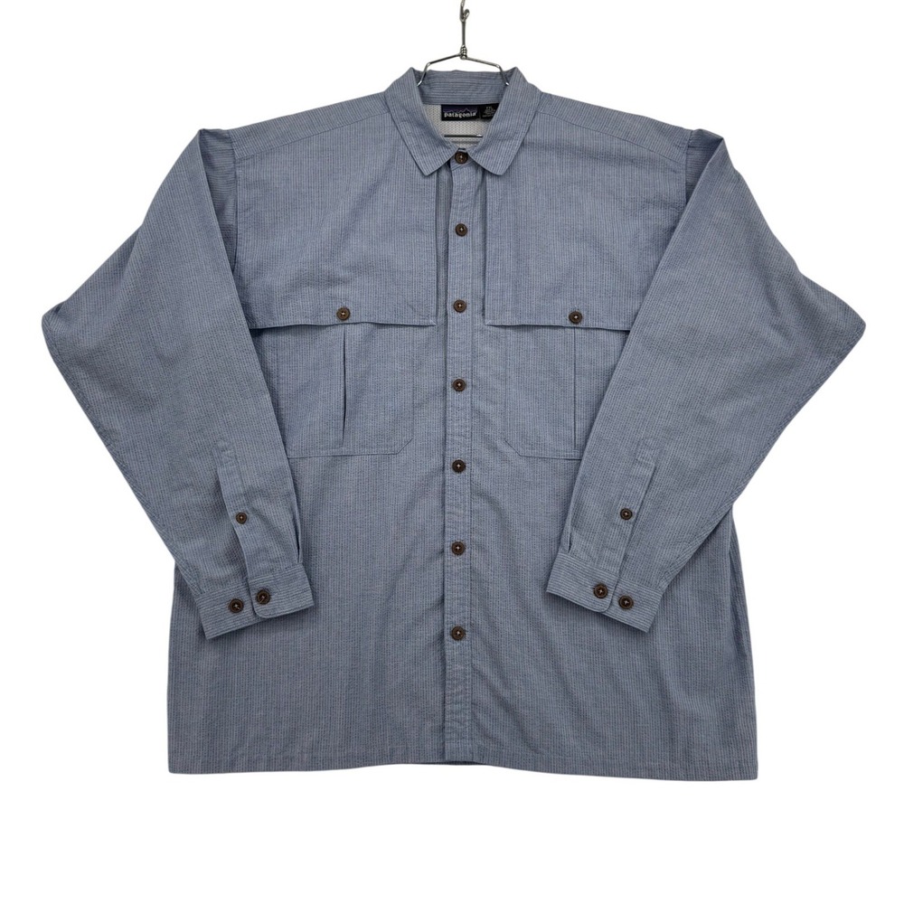 Patagonia Fishing Shirt Mens XXL Blue Good Vented Long Sleeve Button Down